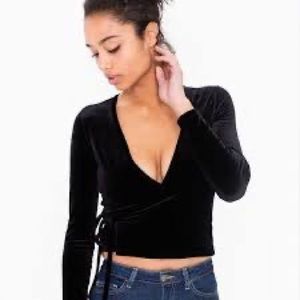 American Apparel black velvet wrap top